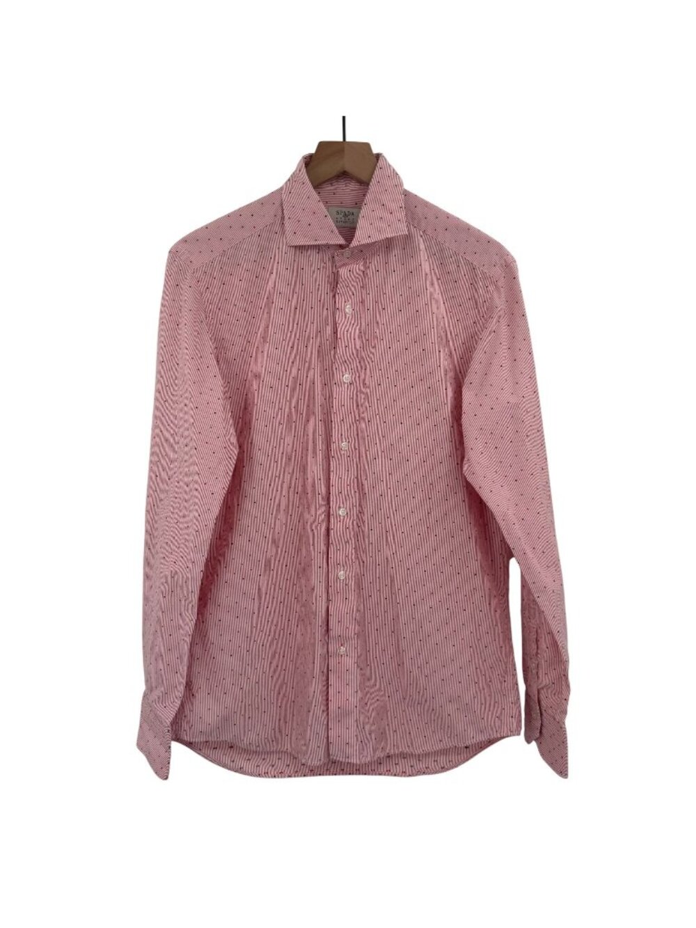 Spada Roma Button Dress Shirt Men’s 15 3/4 /40 Red Stripe Colorful Micro Dots